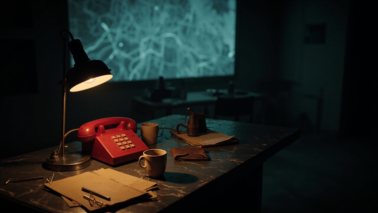 The Night Agent Staffel 4: düsterer Keller im Weißen Haus mit rotem Notfalltelefon